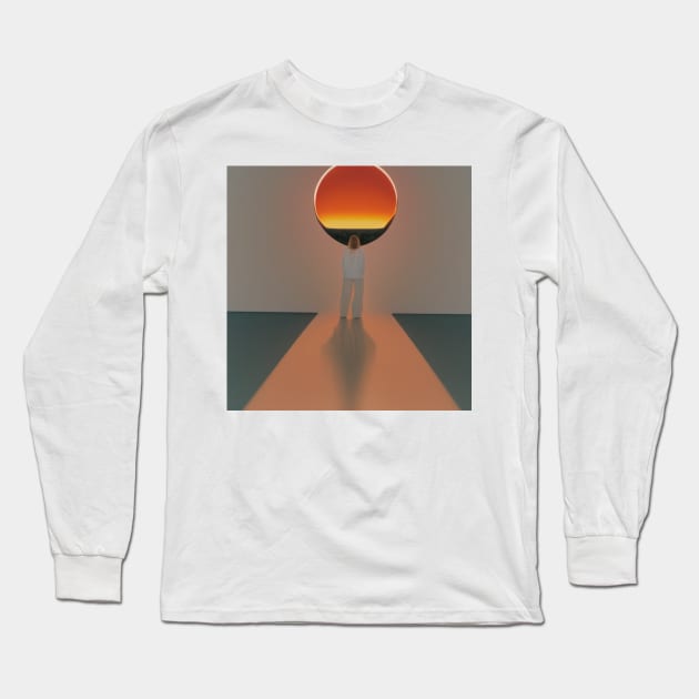 A girl standing on the road and looking at another world. Long Sleeve T-Shirt by Evgeniya